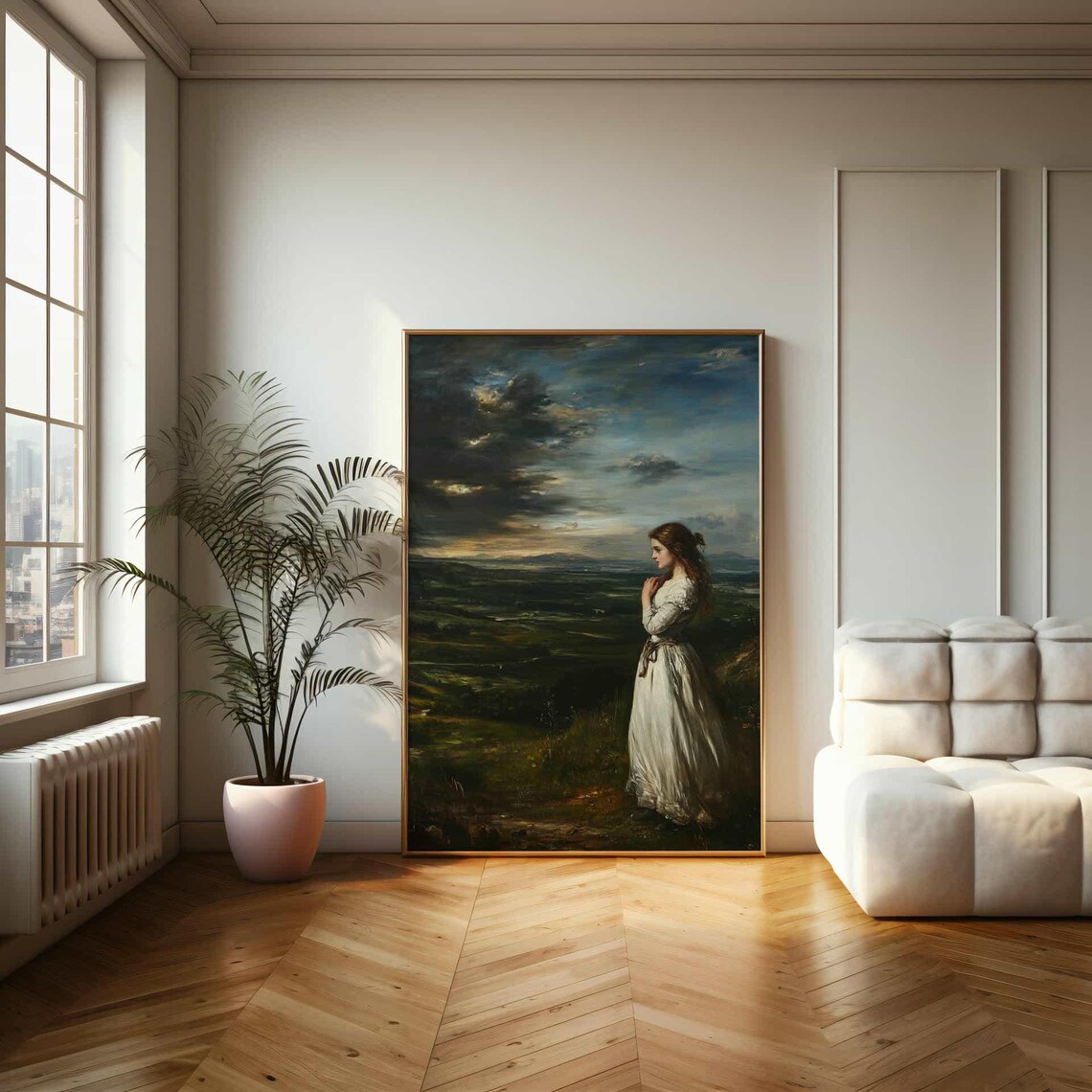 Woman in White Gown on Moorland Dusk Romantic Painting Poster - Image 2