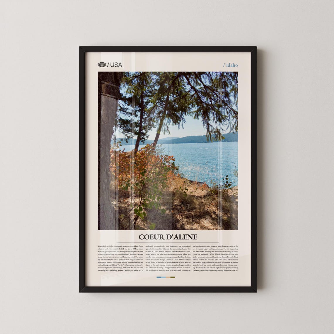 Coeur d'Alene Idaho Lake View Through Pine Trees Photo Travel Poster