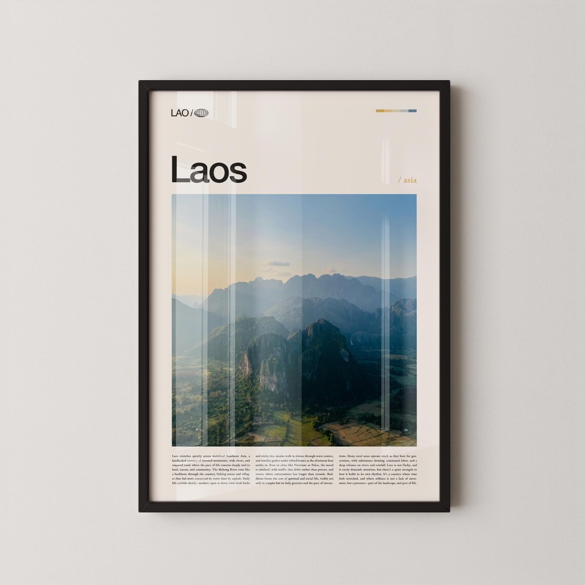 Laos Mountain Panorama Magazine Style Southeast Asia Travel Poster