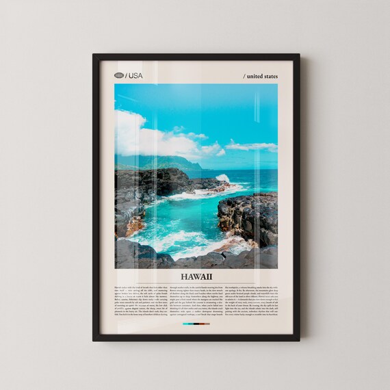 Hawaii Rocky Volcanic Coastline Minimalist USA Travel Poster
