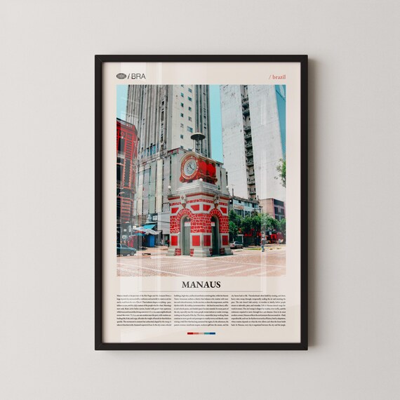 Manaus Brazil Historic Clock Tower Street Photo Travel Poster
