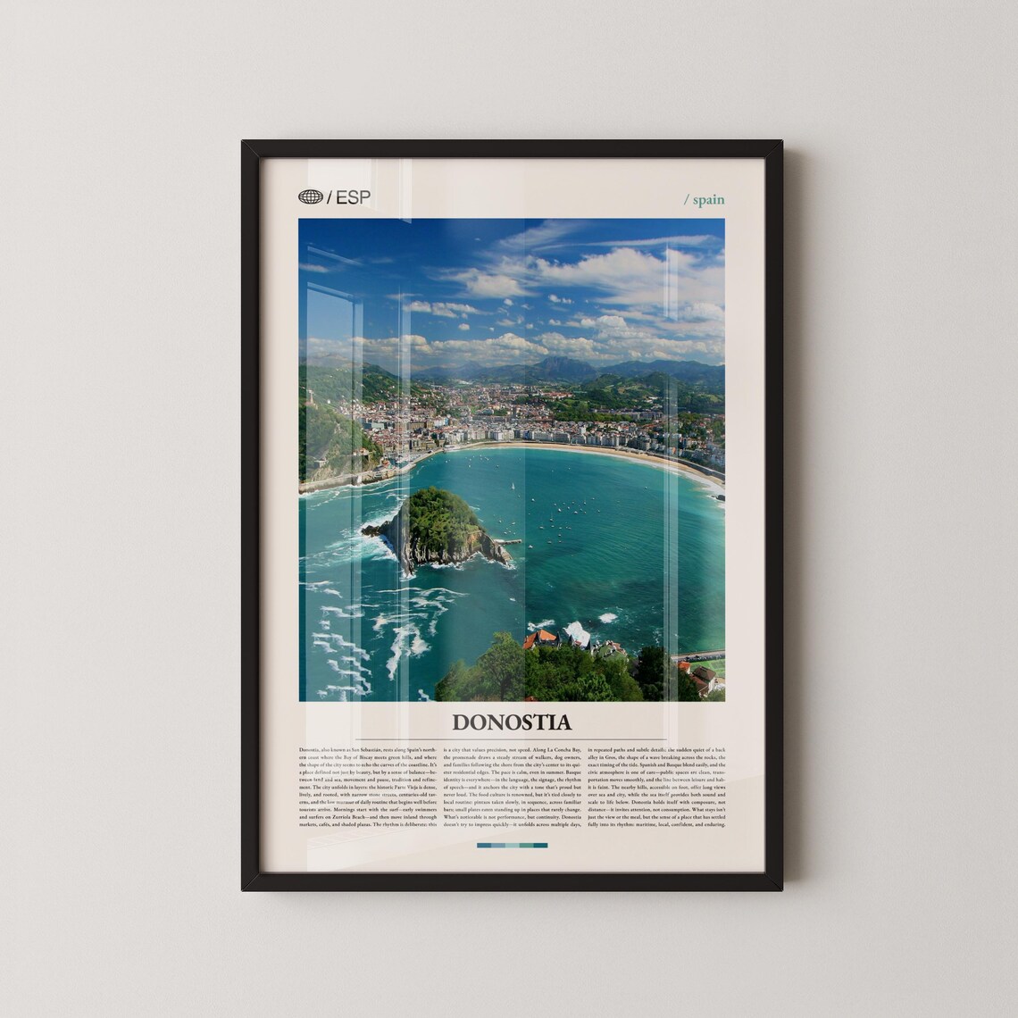 Donostia Spain La Concha Bay Aerial Coastline Basque Country Travel Poster