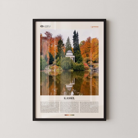 Kassel Germany Autumn Lake Pavilion Reflection Garden Travel Wall Poster