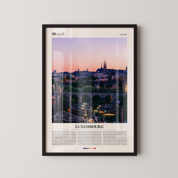 Luxembourg Sunset Skyline Poster Europe Travel Cityscape Wall Decor