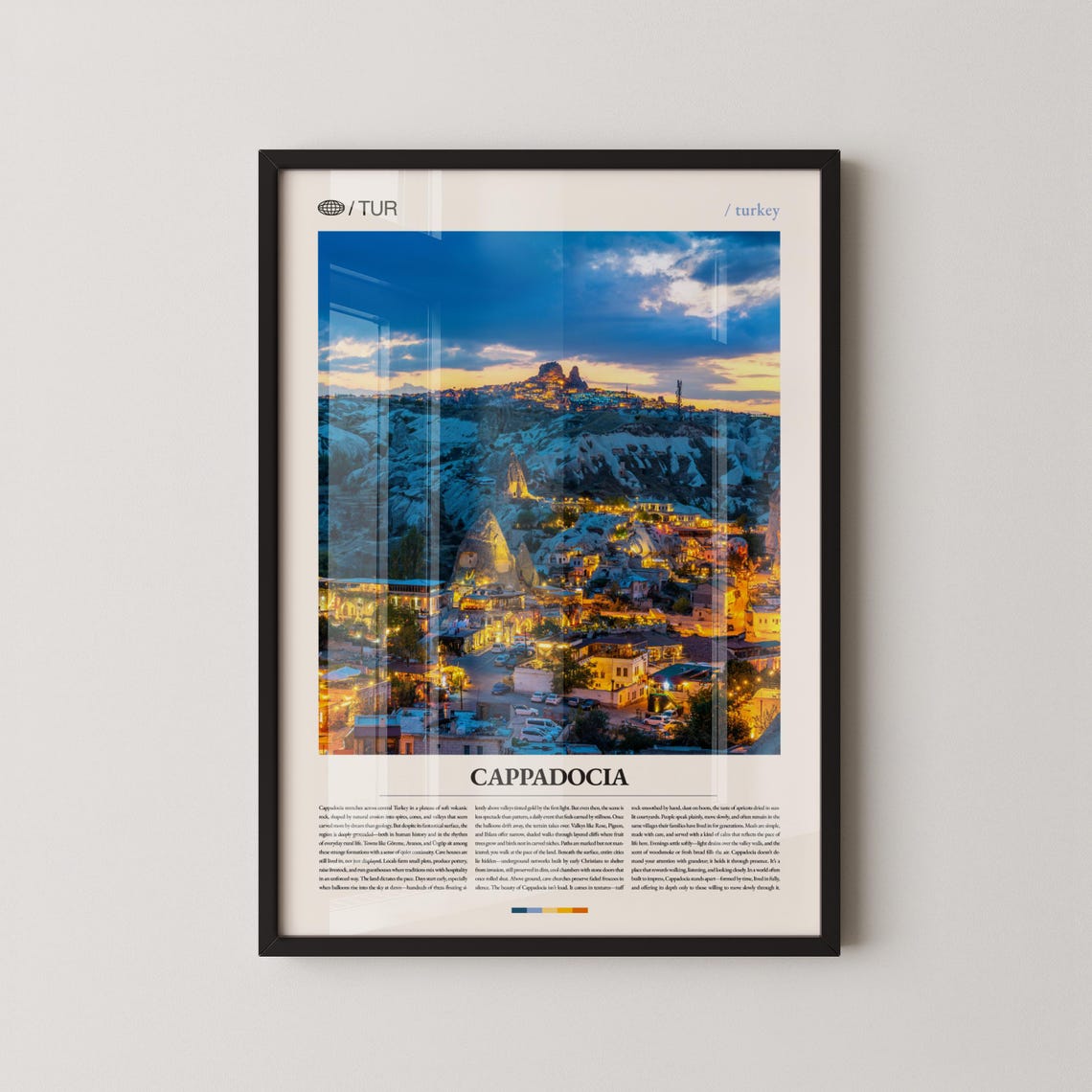 Cappadocia Turkey Twilight Illuminated Valley Town Photography Poster