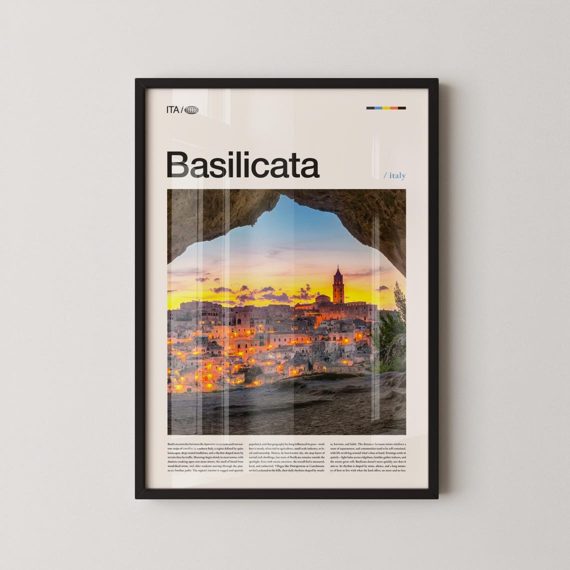 Basilicata Italy Matera Cave City Sunset View Italy Travel Poster