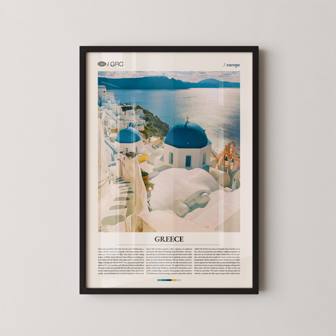 Santorini Greece Blue Dome Photo Poster with Mediterranean Sea View