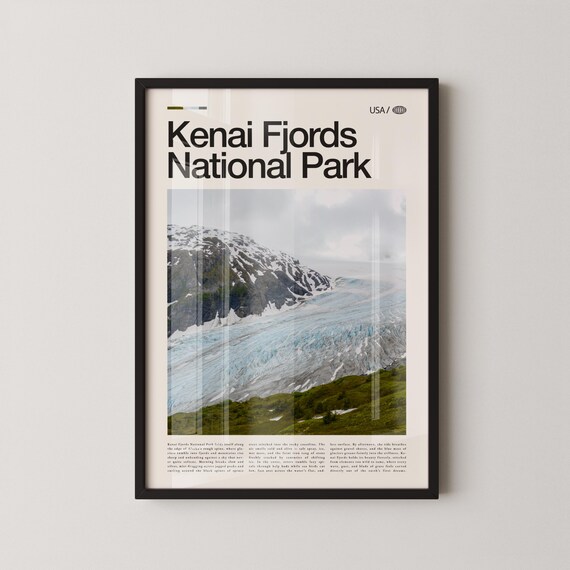 Kenai Fjords Alaska Glacier National Park Editorial Typography Poster