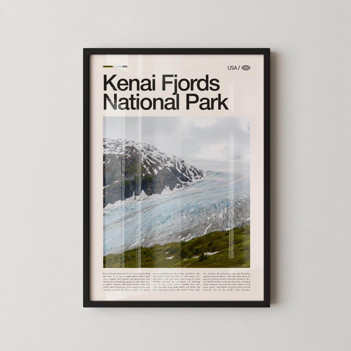 Kenai Fjords Alaska Glacier National Park Editorial Typography Poster