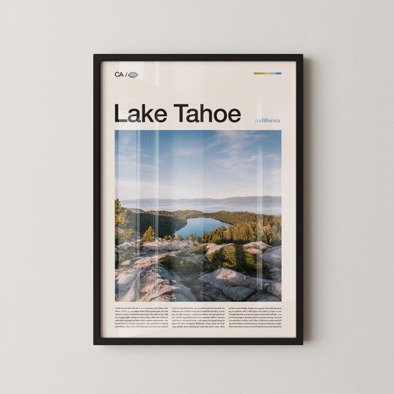 Lake Tahoe California Daytime Bay Pines Rocky Overlook Travel Poster
