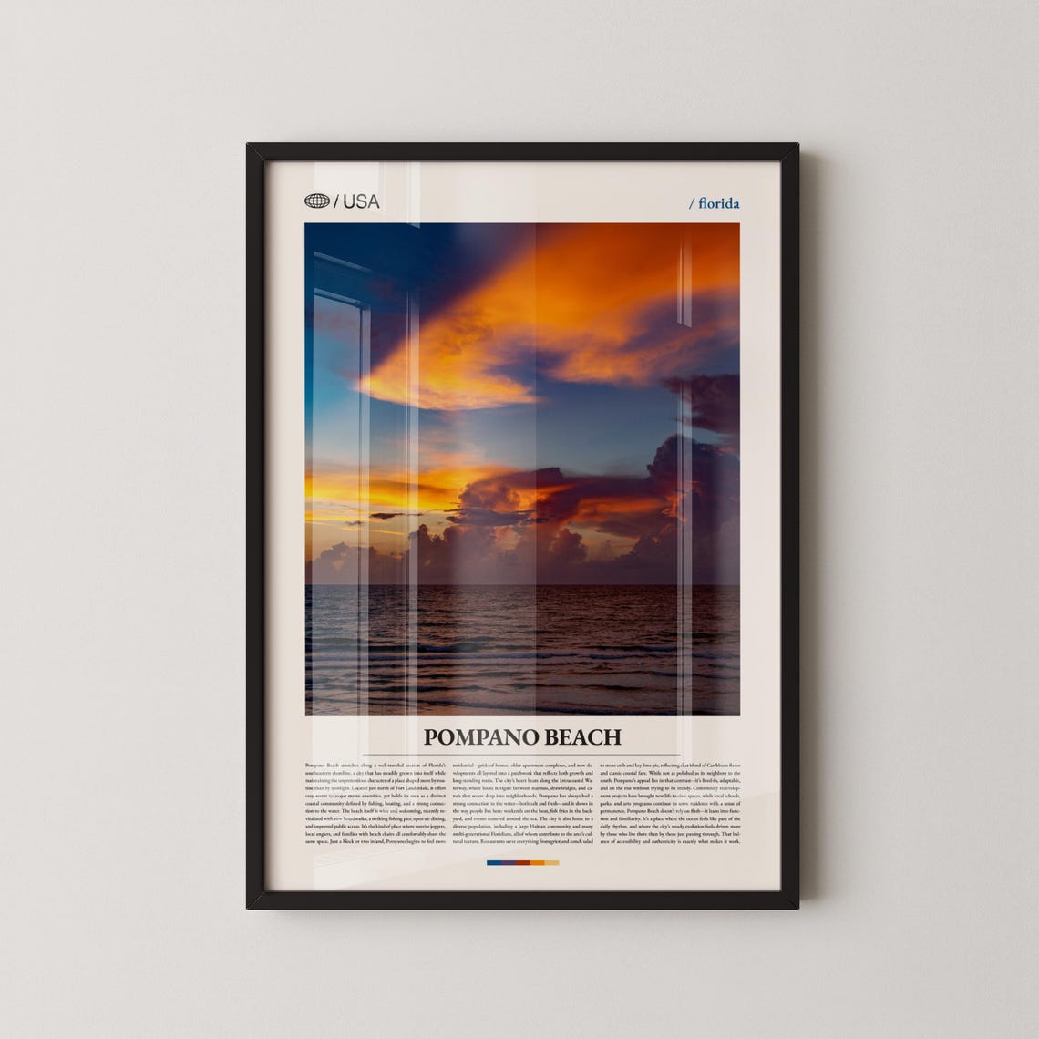 Pompano Beach Florida Dramatic Sunset Ocean Photo Travel Poster