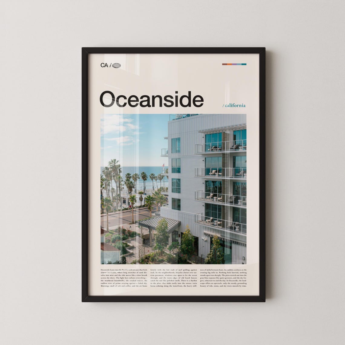 Oceanside California Minimalist Typography Travel Photo Poster