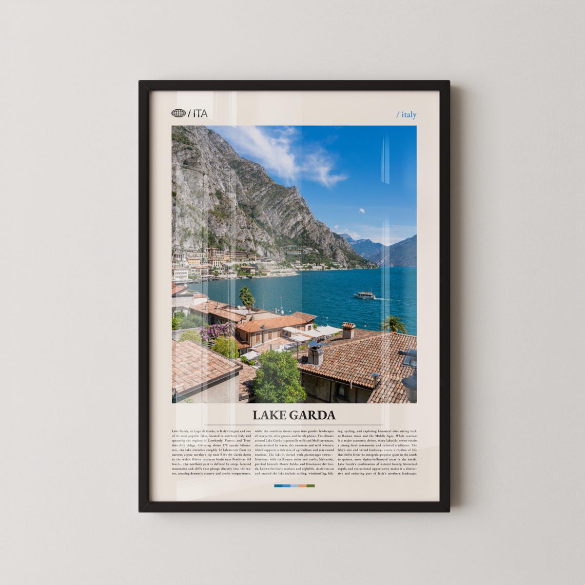 Lake Garda Terracotta Rooftops Cliffs Editorial Travel Poster