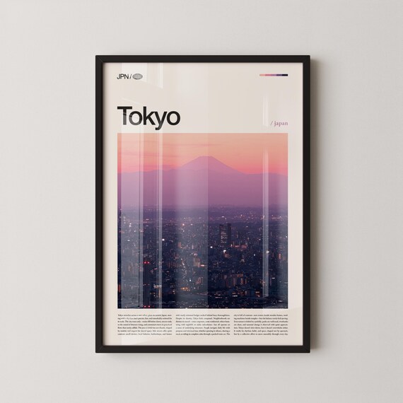 Tokyo Japan Mount Fuji Pink Sunset Above Night Skyline Poster