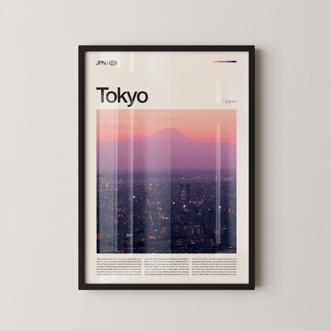Tokyo Japan Mount Fuji Pink Sunset Above Night Skyline Poster