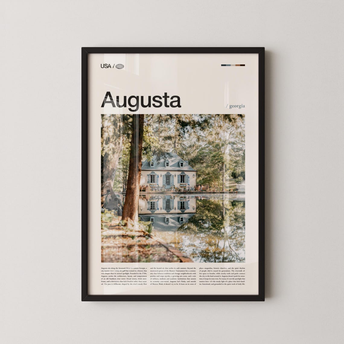 Augusta Georgia Lakeside House Reflection Southern Travel Poster