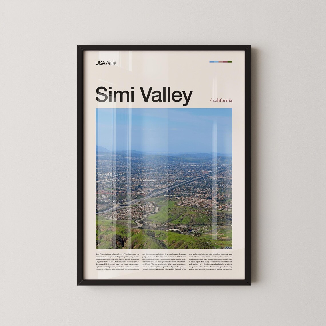 Simi Valley California Aerial City View Over Green Hills Travel Poster