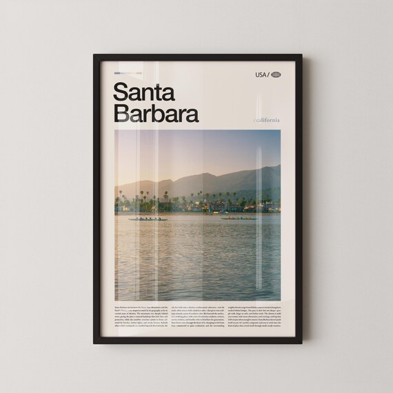 Santa Barbara Harbor Sunset Ocean Rowers Photo Travel Poster