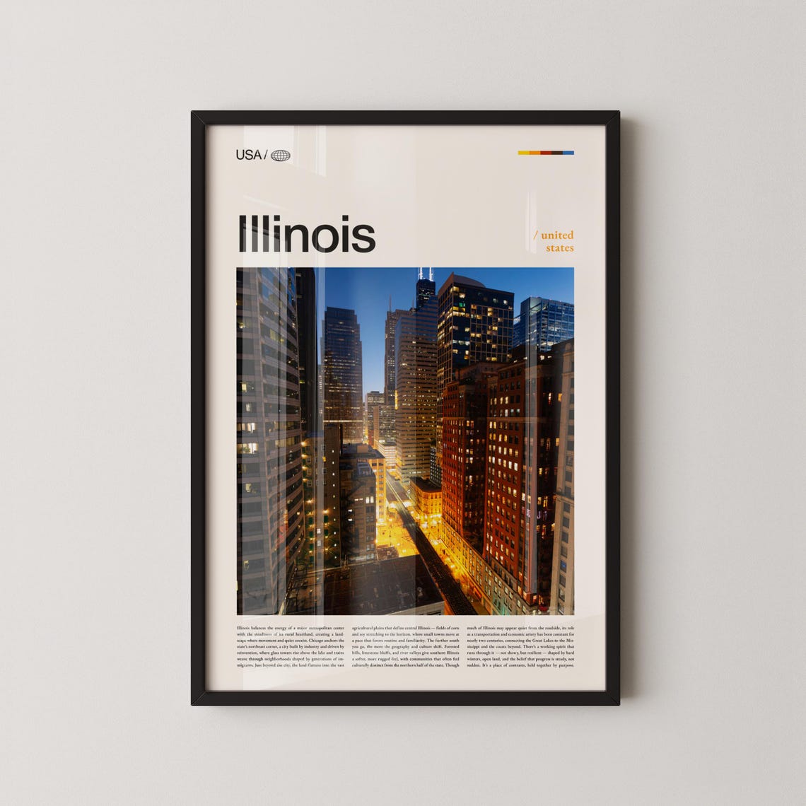 Illinois Chicago Skyline Glowing Night City Lights Travel Poster