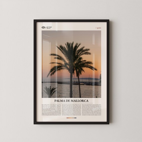 Palma De Mallorca Sunset Palms Over Harbor Golden Hour Travel Poster