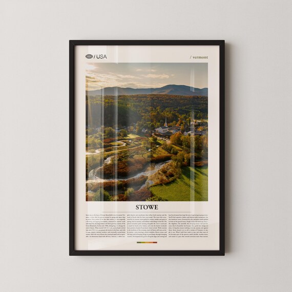 Stowe Vermont Sunset Aerial View River Winding Through Village Poster