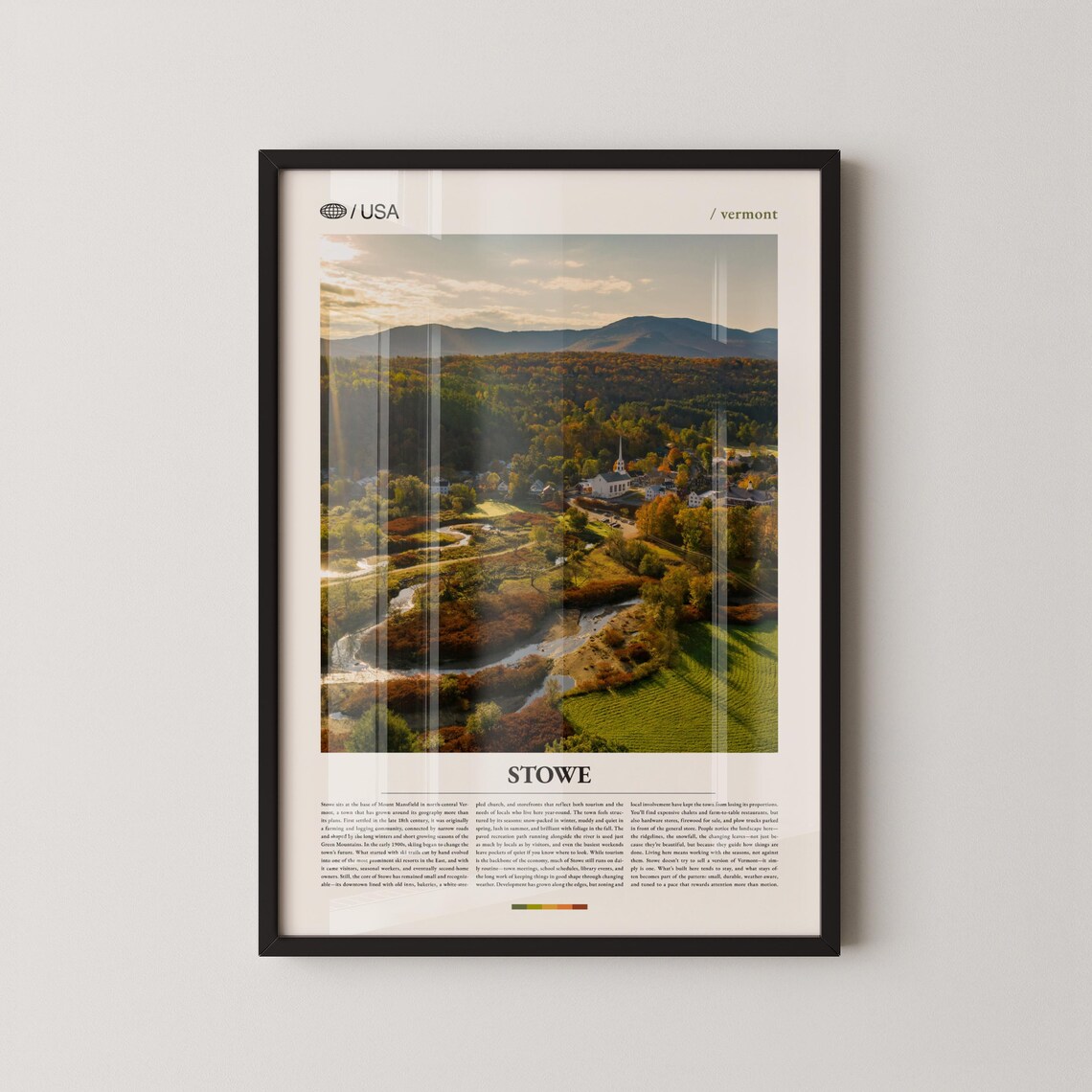 Stowe Vermont Sunset Aerial View River Winding Through Village Poster