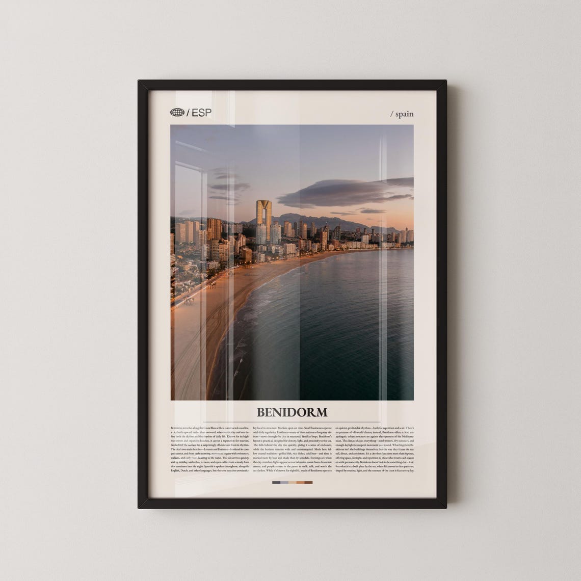 Benidorm Spain Sunset Skyline Beach Editorial Style Travel Poster