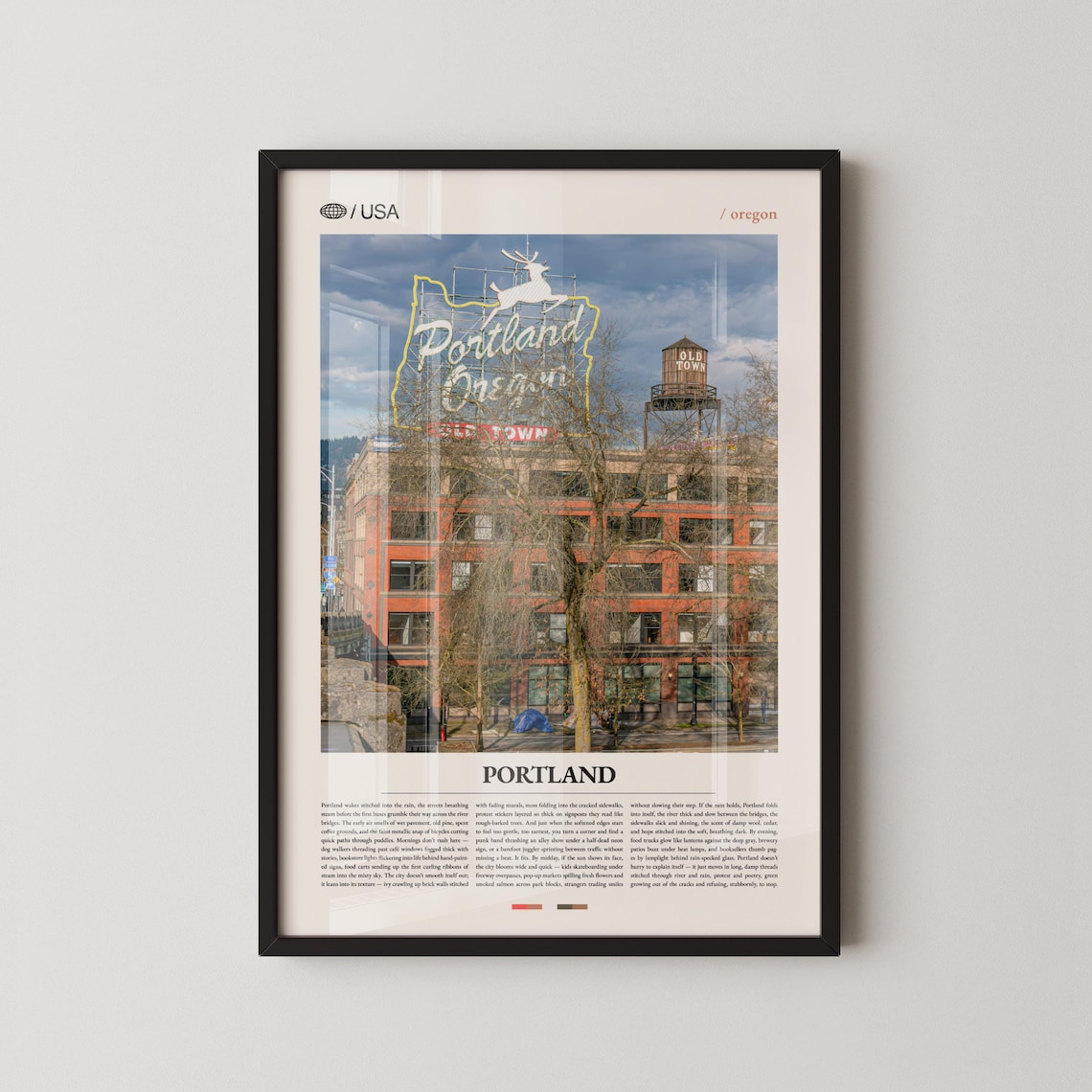 Portland Oregon Old Town Neon Stag Sign City Photo Travel Poster