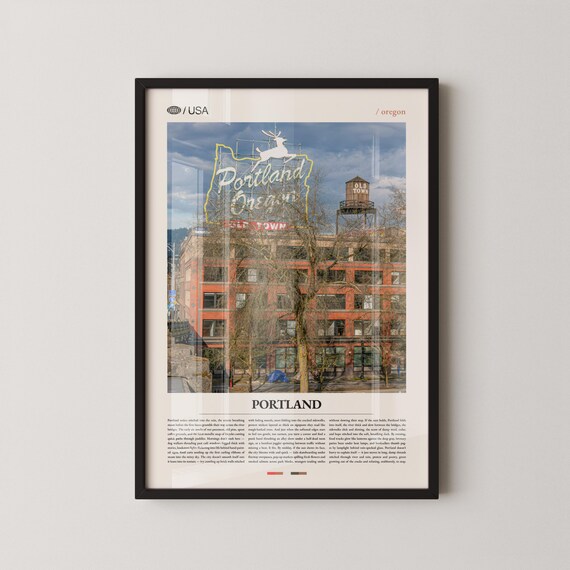 Portland Oregon Old Town Neon Stag Sign City Photo Travel Poster