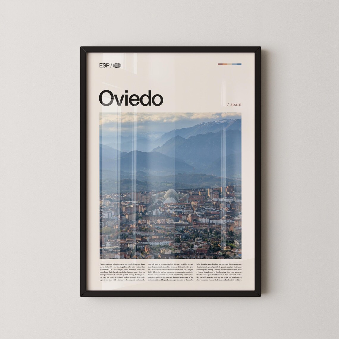 Oviedo Spain City Panorama With Asturias Mountains Minimal Travel Poster