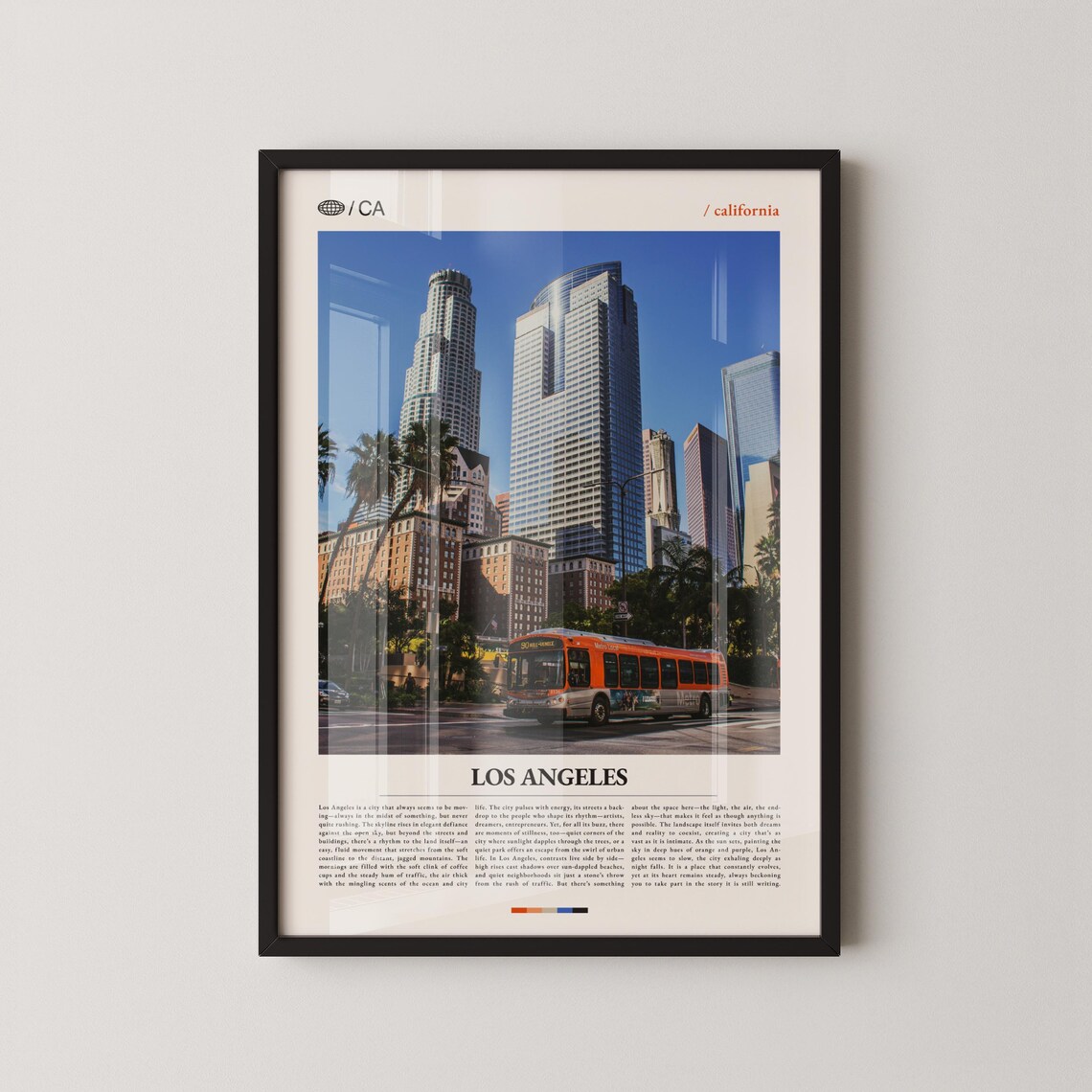 Los Angeles Downtown Skyscrapers With Orange Bus City Photo Poster