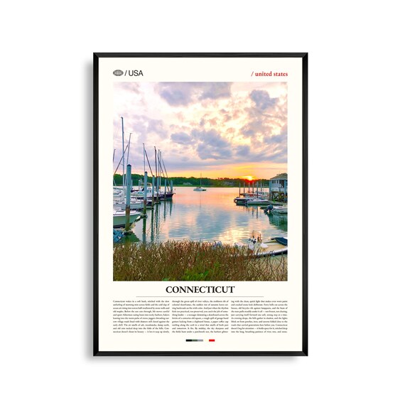 Connecticut Sunset Harbor Marina Editorial Photo Travel Poster