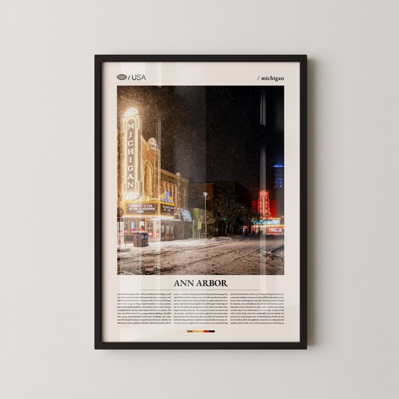 Ann Arbor Michigan Theatre Snowy Night Street Photo Travel Poster