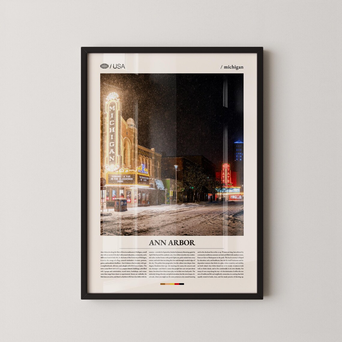 Ann Arbor Michigan Theatre Snowy Night Street Photo Travel Poster