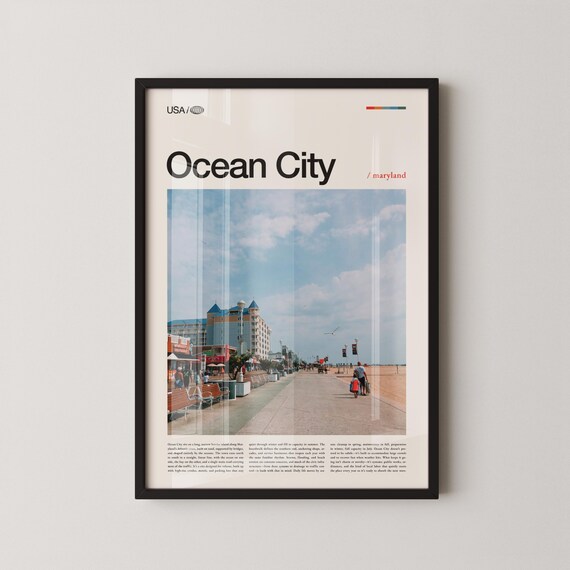 Ocean City Maryland Boardwalk Beach Town Travel Art Photo Poster
