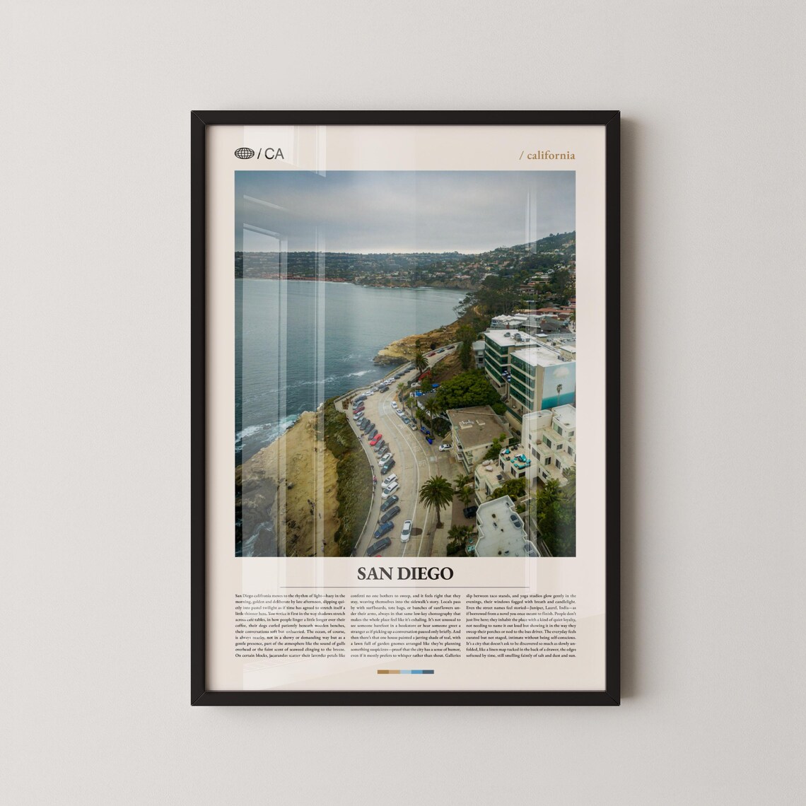 San Diego Coastal Beach Aerial View Editorial California Travel Poster