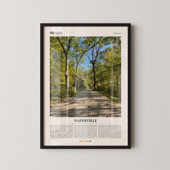 Naperville Illinois Tree Lined Riverwalk Path Summer Travel Poster