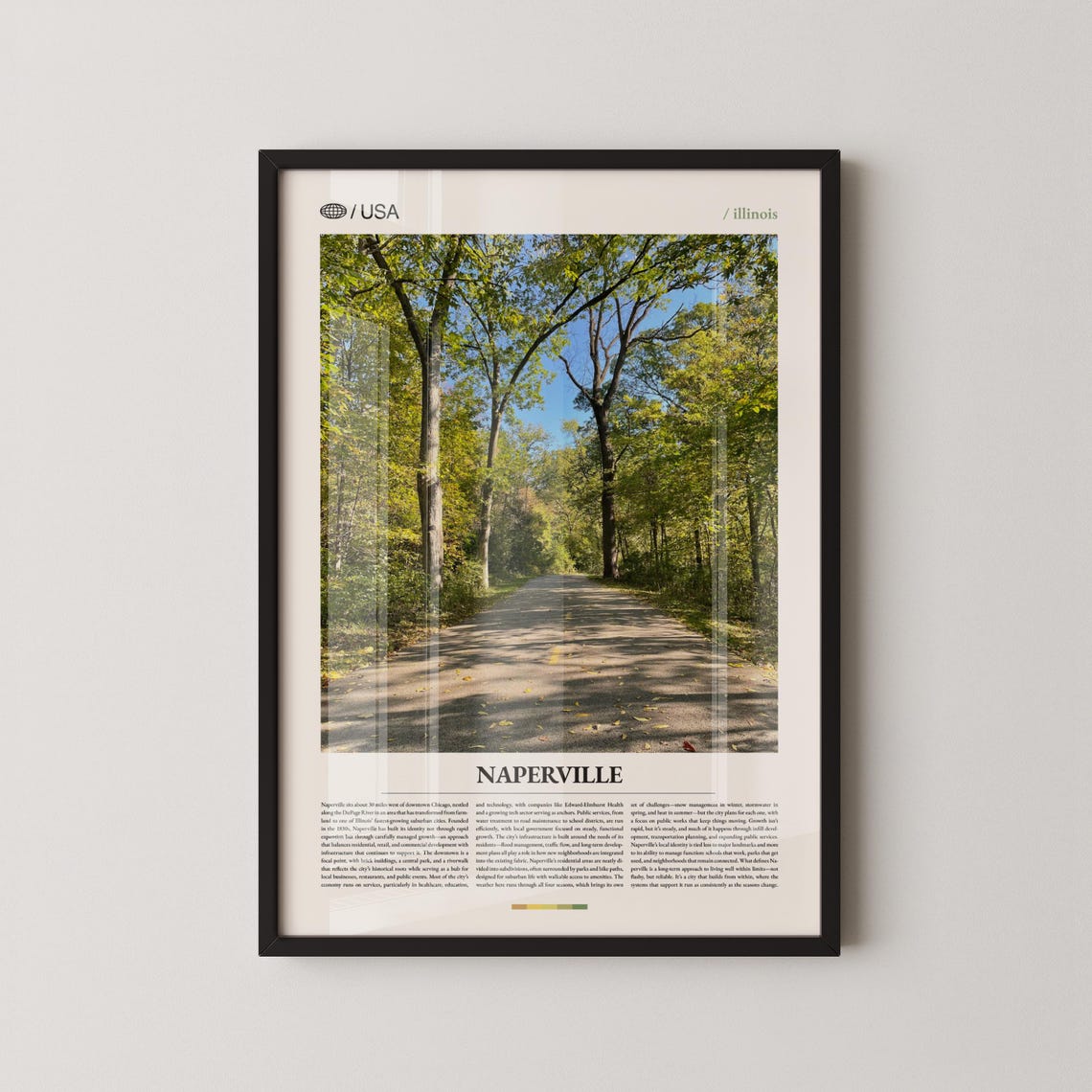 Naperville Illinois Tree Lined Riverwalk Path Summer Travel Poster