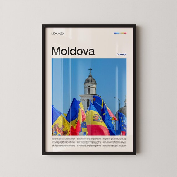 Moldova Cathedral And Colorful Flags Editorial Travel Photo Poster