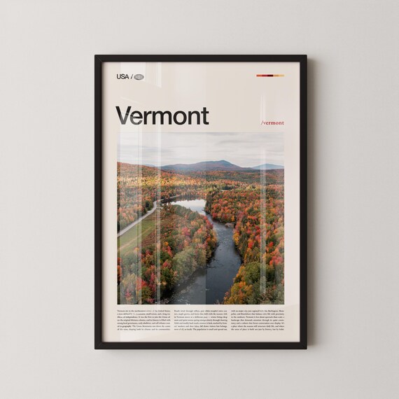 Vermont Autumn River Valley Aerial Fall Foliage Travel Poster