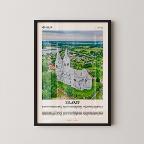 Belarus Eastern Europe White Twin Spire Church Aerial View Poster
