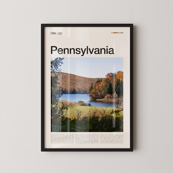 Pennsylvania USA Autumn Lake Fall Foliage Hills Photo Travel Poster