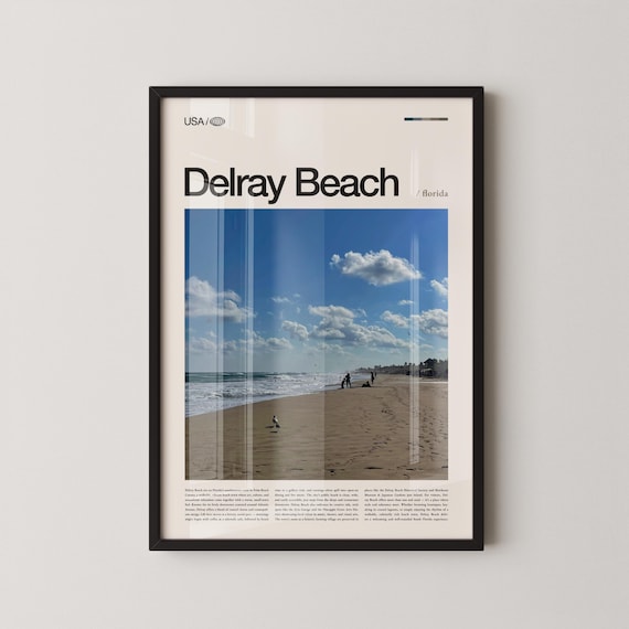 Delray Beach Florida Seagulls Beach Shoreline Photo Travel Poster