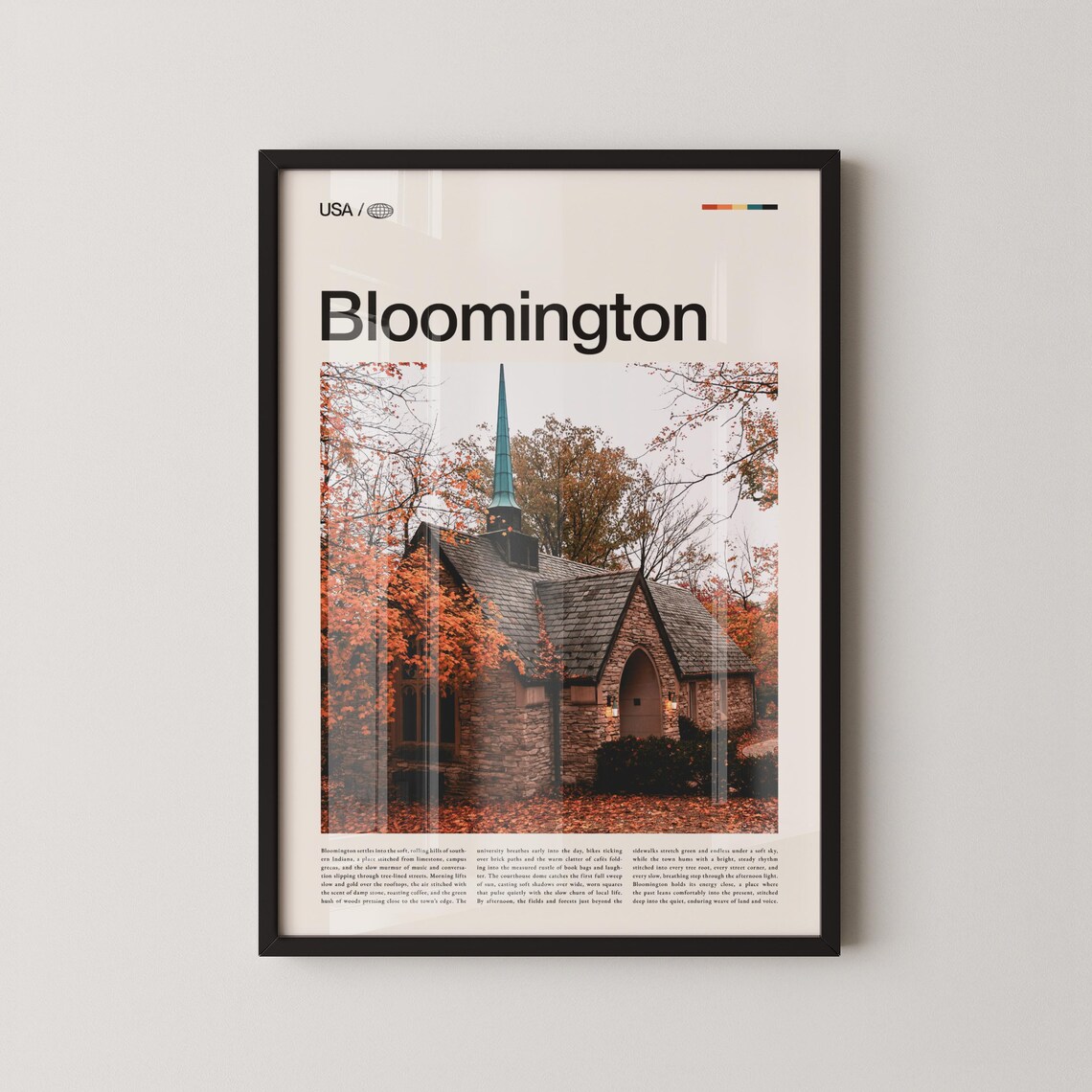 Bloomington Indiana Autumn Stone Chapel City Photo Travel Poster