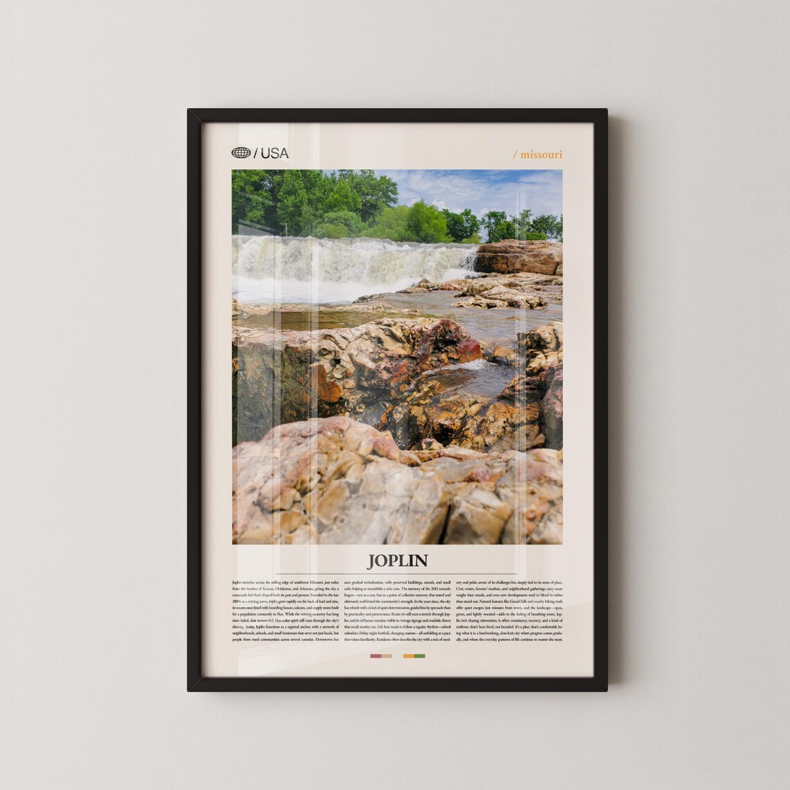 Joplin Missouri Waterfall Rapids Rocky River Scenic Travel Poster