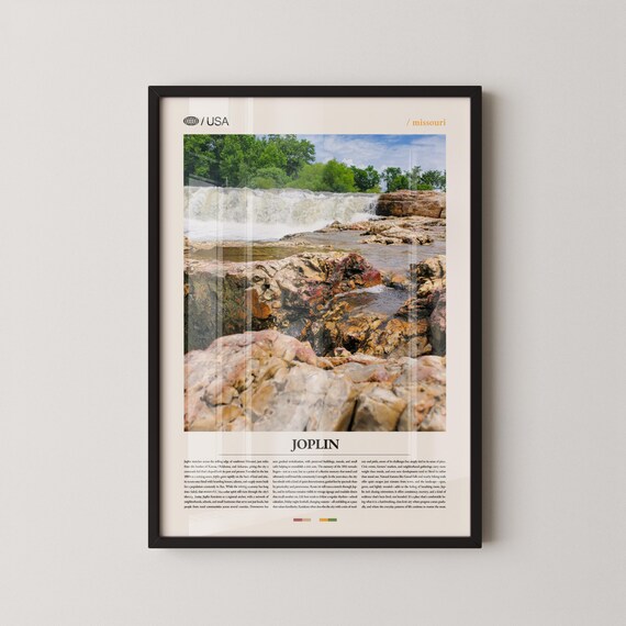 Joplin Missouri Waterfall Rapids Rocky River Scenic Travel Poster