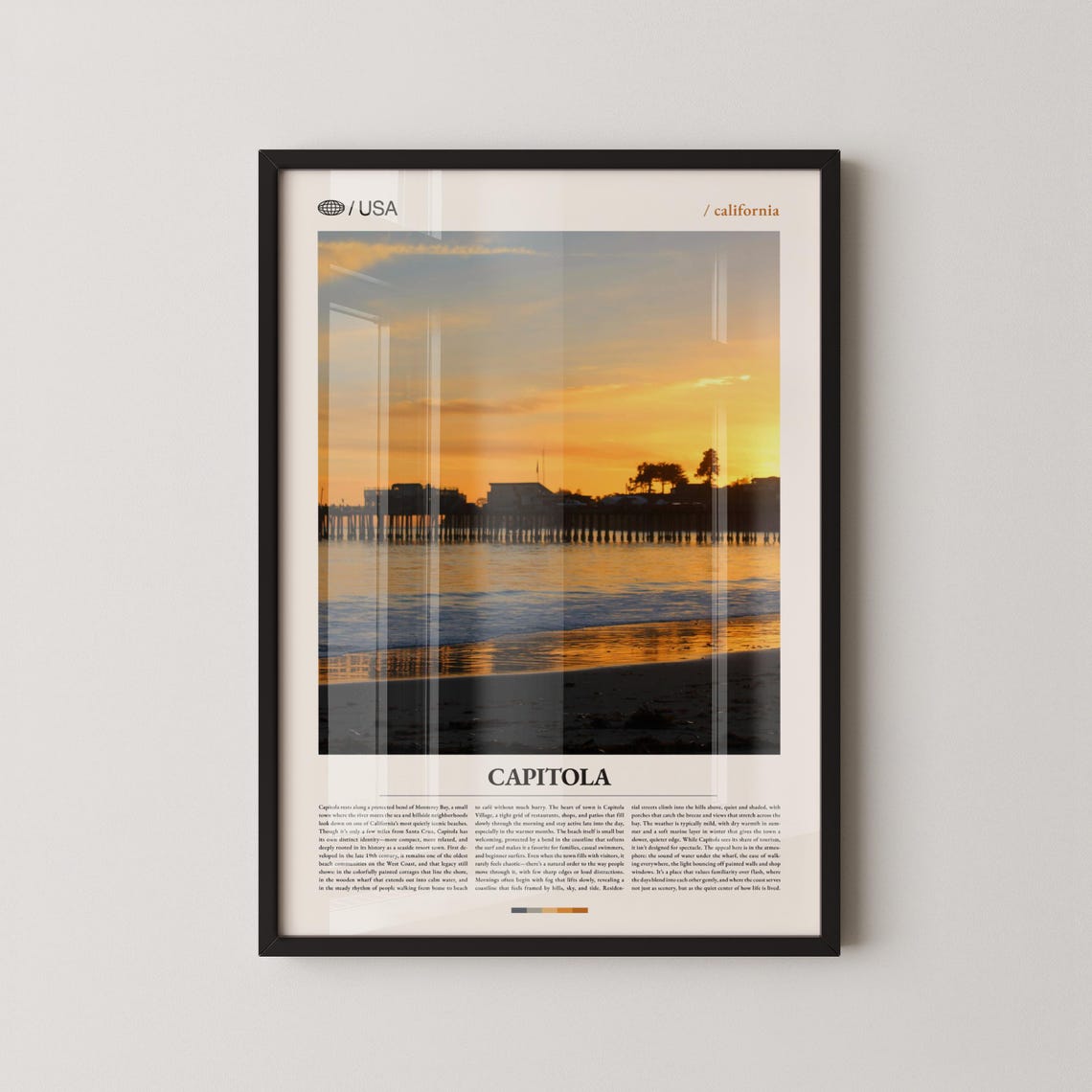 Capitola California Pier Silhouette Sunset Ocean Photo Travel Poster