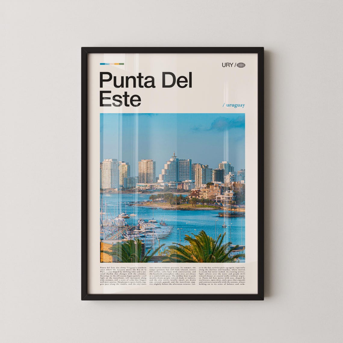 Punta Del Este Uruguay Marina Poster with Yacht Harbor and Palm Trees