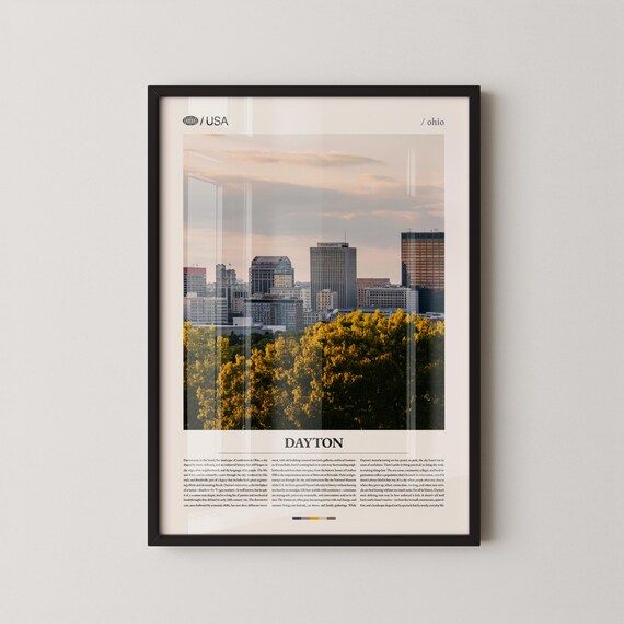 Dayton Ohio Downtown Skyline Autumn Trees City Travel Poster