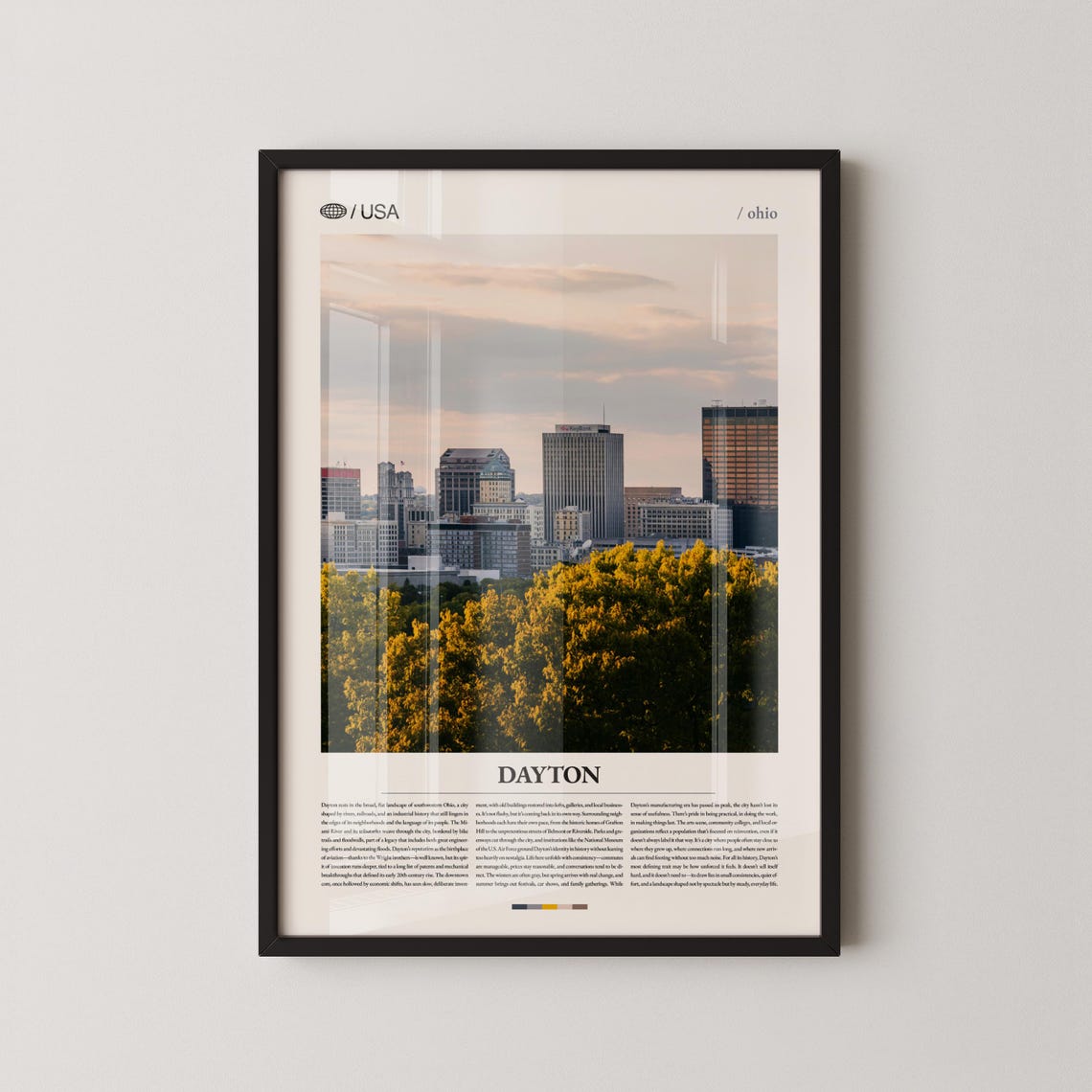 Dayton Ohio Downtown Skyline Autumn Trees City Travel Poster